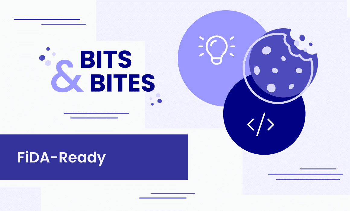 FiDA für Versicherungen: iS2 Bits & Bites „FiDA-Ready“ mit Glühbirne, Code-Symbol und angebissenem Keks.