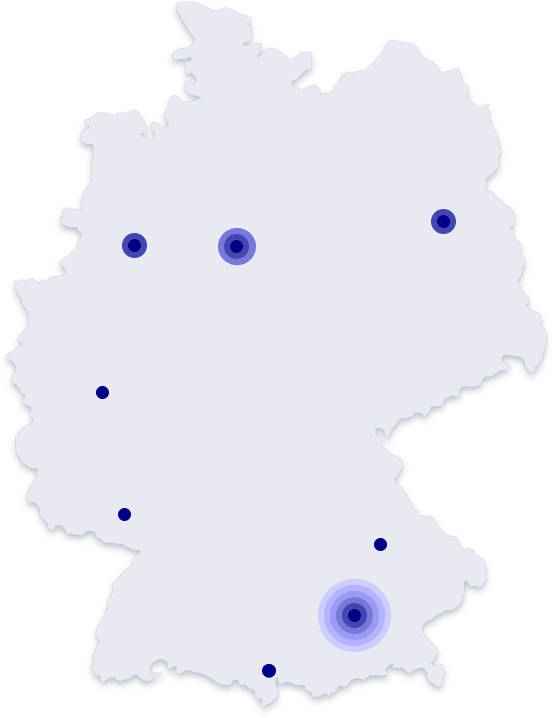Deutschlandkarte mit gekennzeichneten Wohnorten des iS2 Teams